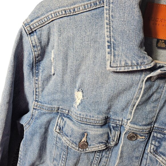 Lucky Brand Light Blue Distressed Denim Jacket S - Picture 3 of 5
